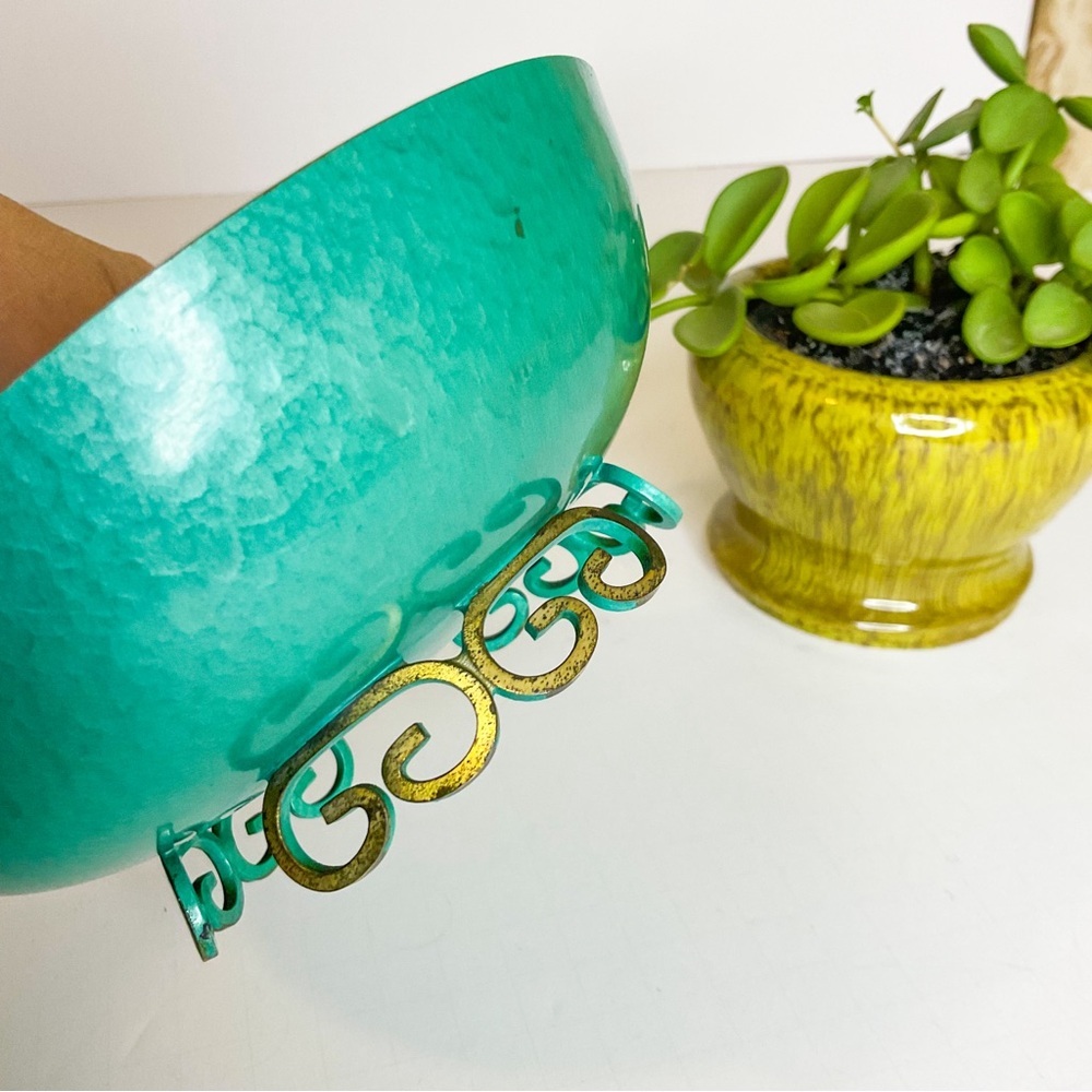 Retro MCM 1950s Turquoise Moiré Glaze Bowl — Kyes Pasadena California